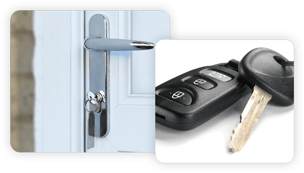 UPVC door look with key in and car key and fob