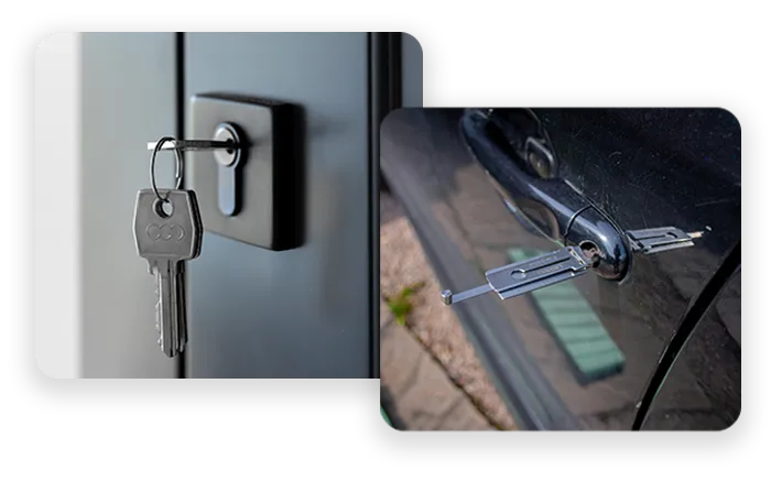 UPVC door look with key in and car key and fob