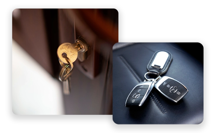 UPVC door look with key in and car key and fob